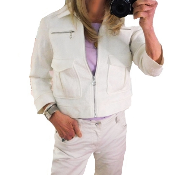 H&M Jackets & Blazers - NWT-H&M WMN 6 WHITE TEXTURED CROP FULL ZIP JACKET
